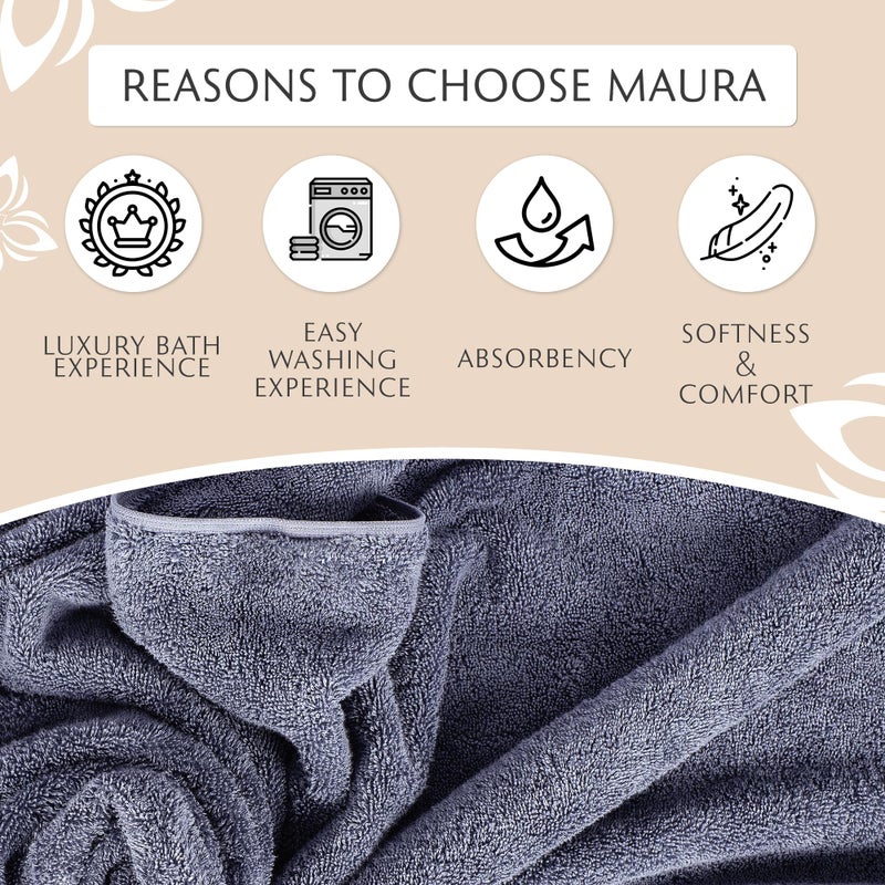 MAURA Indigo Blue Extra Large Turkish Cotton Luxury Bath Towels Set of 4. Ultra-Soft, Thick & Plush Towels for Bathroom - Denim Blue - Image 4